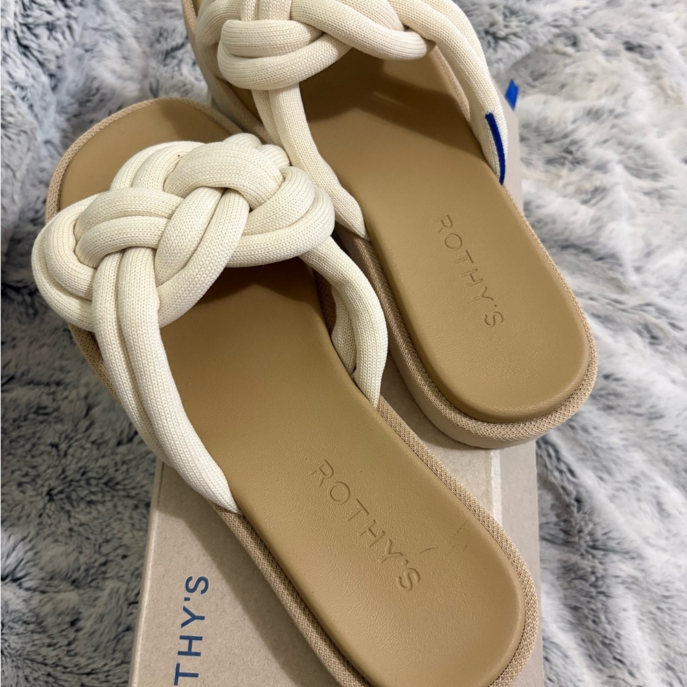 Rothy's White Sand Braided Slide Sandals 7